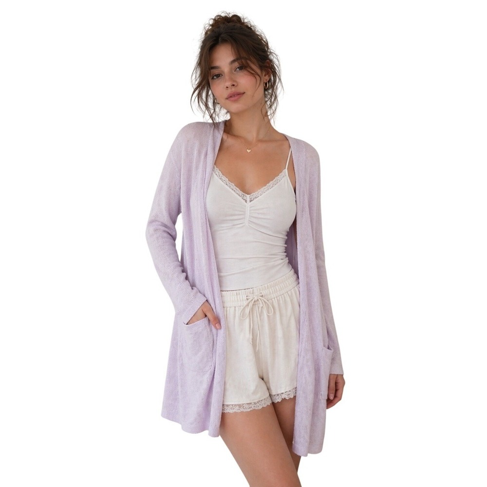 J. JILL Linen Blend Open‎ Cardigan Longline Lightweight Summer Sweater purple XL